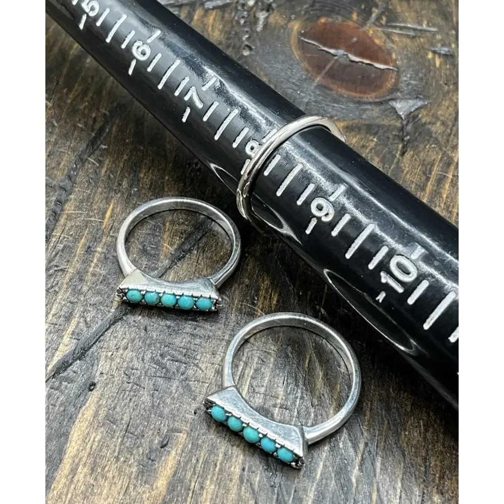 Barse Calidad Stack Ring Trio- Turquoise- Silver- 8- NWT